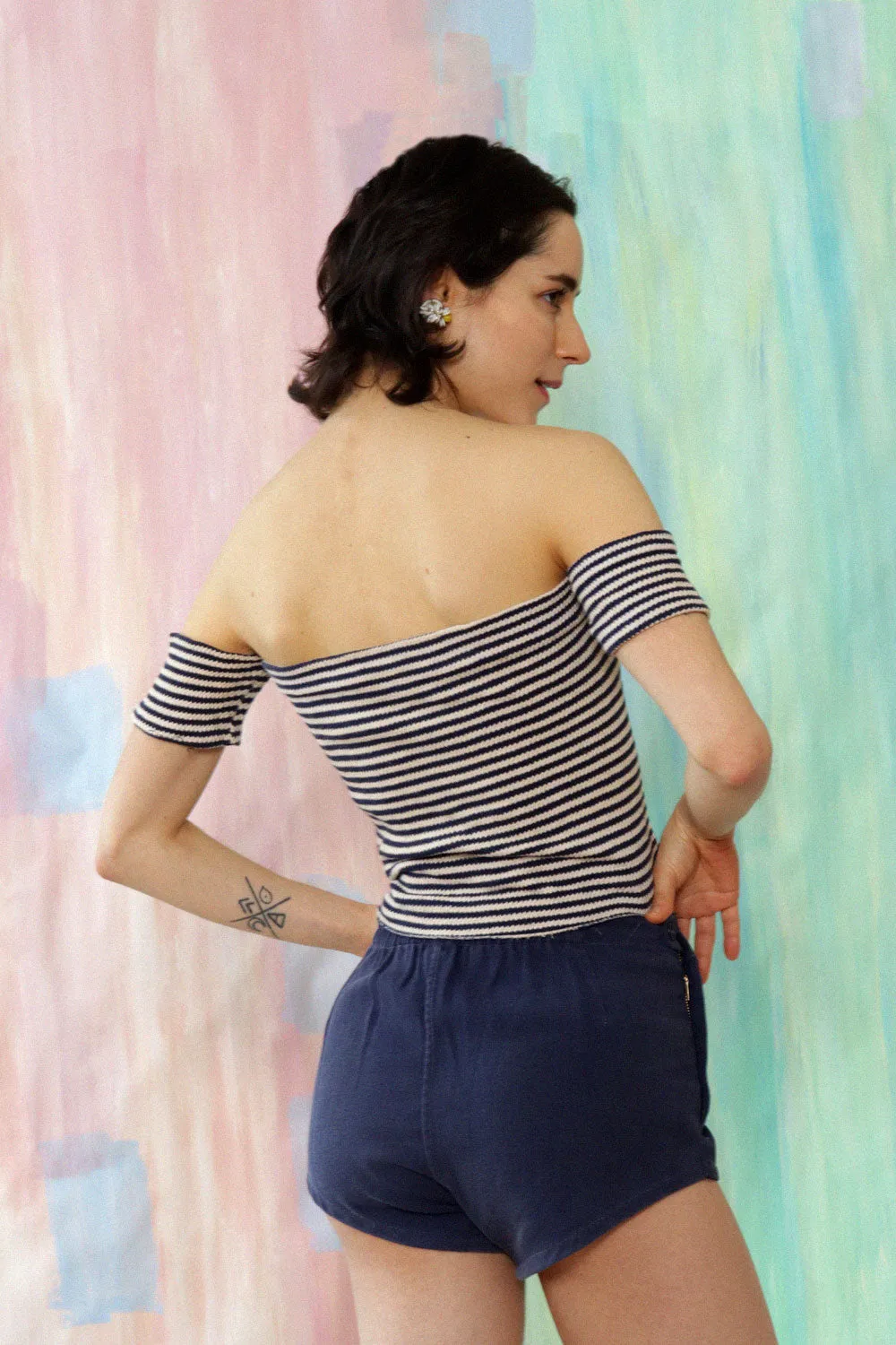 1950s Striped Off-Shoulder Top S/M-L