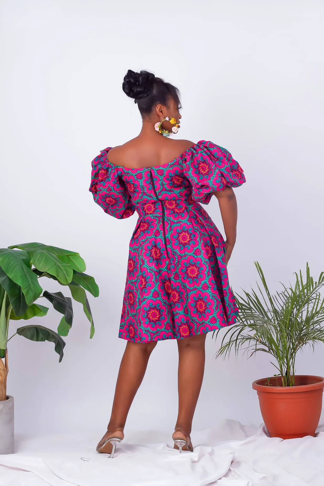 African Print Off Shoulder Flare Midi Dress - Abiye