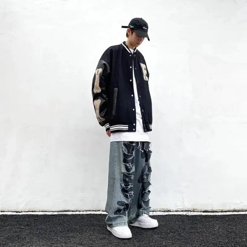 B, Bones Loose Baseball Jacket Bomber