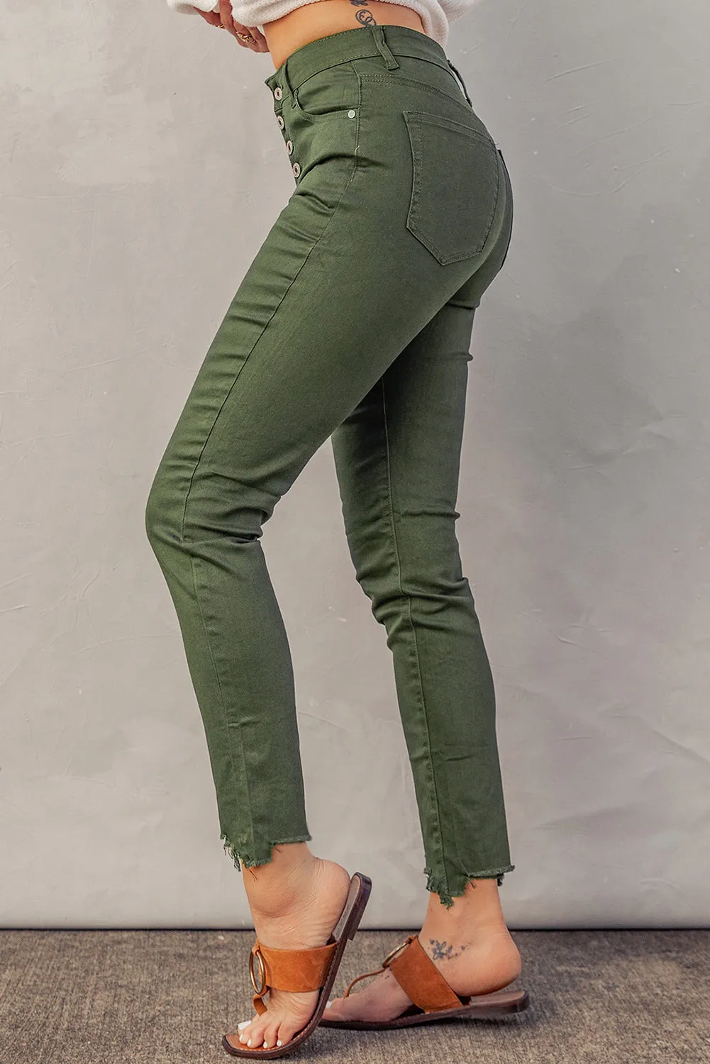 Baeful, Button Fly Hem Detail Skinny Jeans