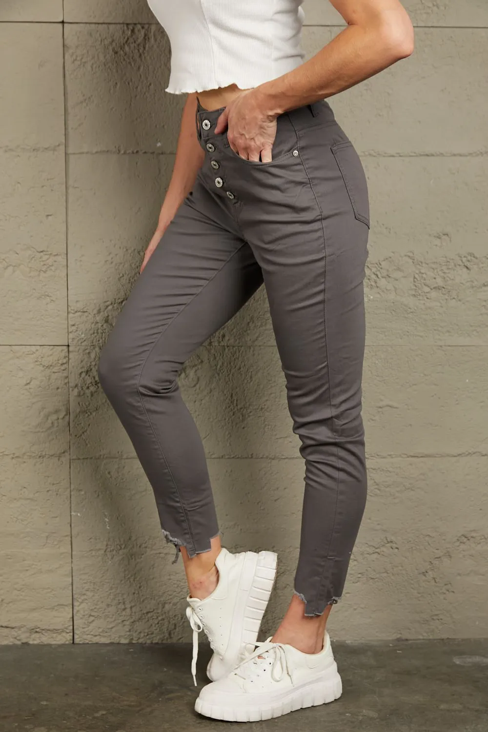 Baeful, Button Fly Hem Detail Skinny Jeans