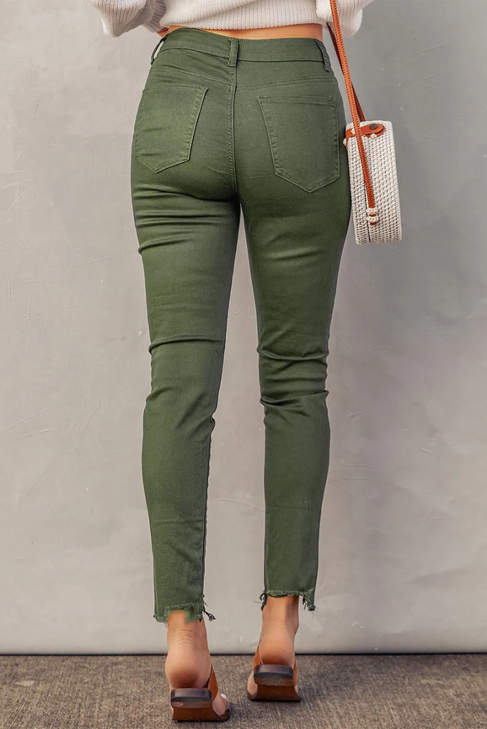 Baeful, Button Fly Hem Detail Skinny Jeans