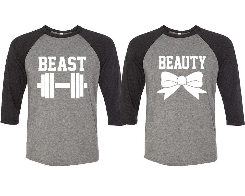 Beast Beauty Couple Baseball T Shirts, Matching Couple Baseball Shirts.