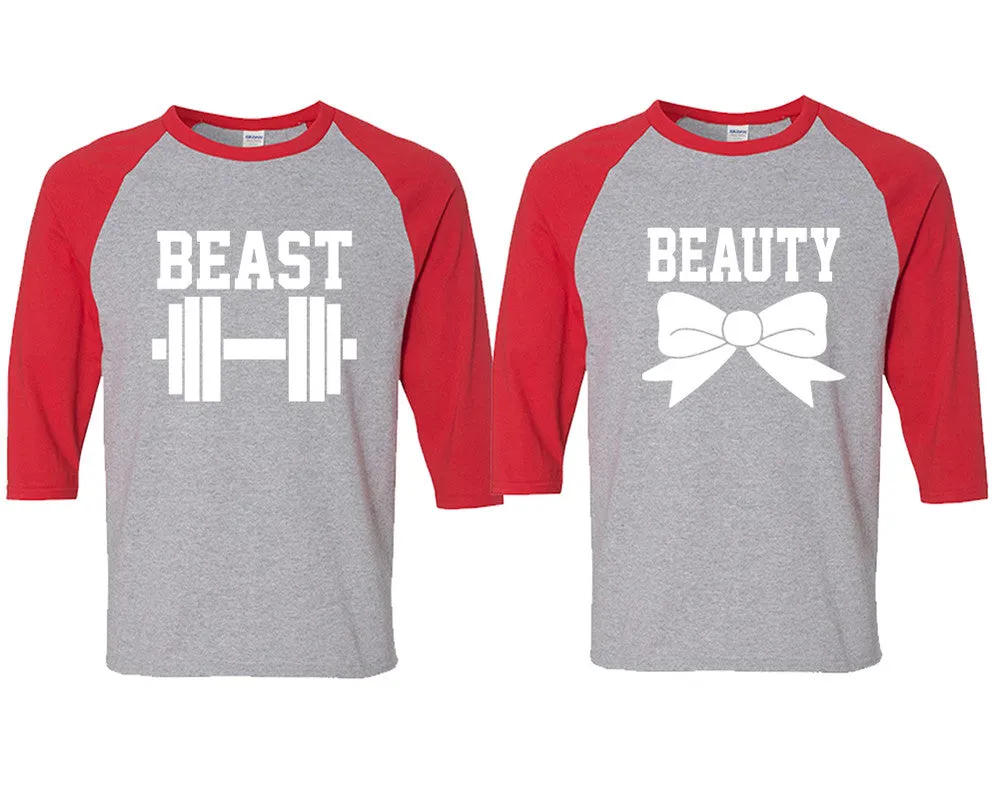 Beast Beauty Couple Baseball T Shirts, Matching Couple Baseball Shirts.