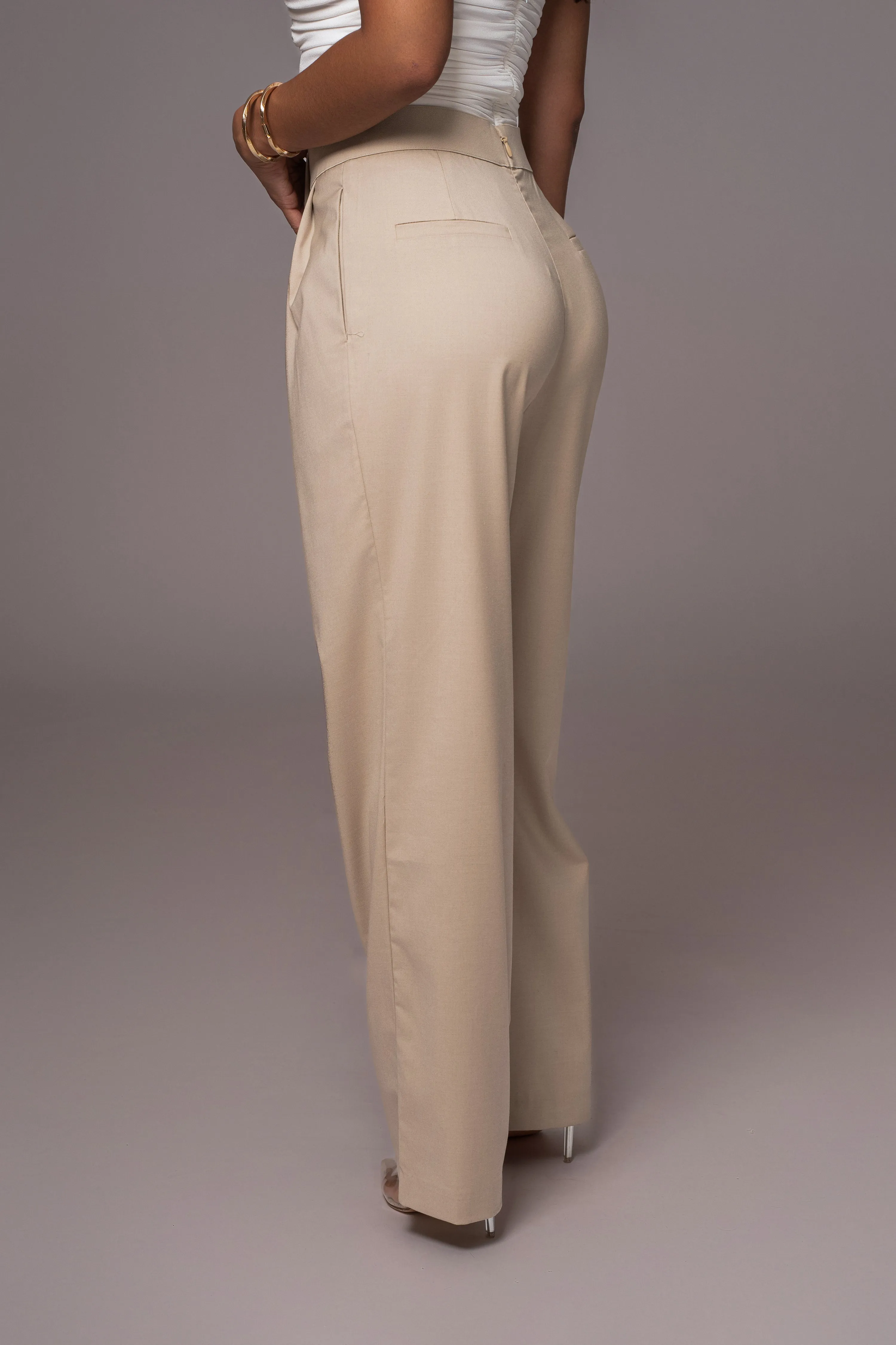 Beige Asymmetrical Draped Trousers