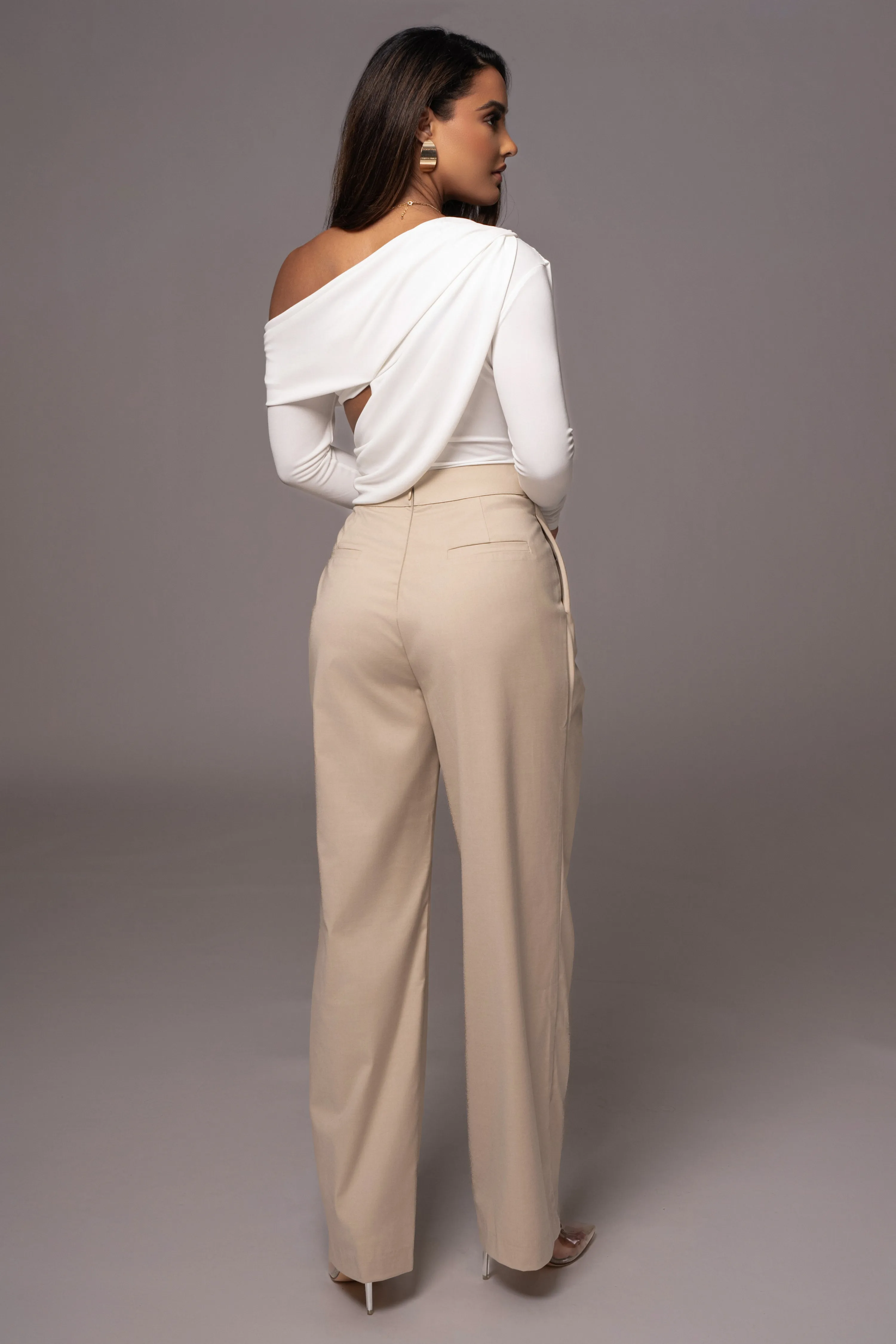 Beige Asymmetrical Draped Trousers