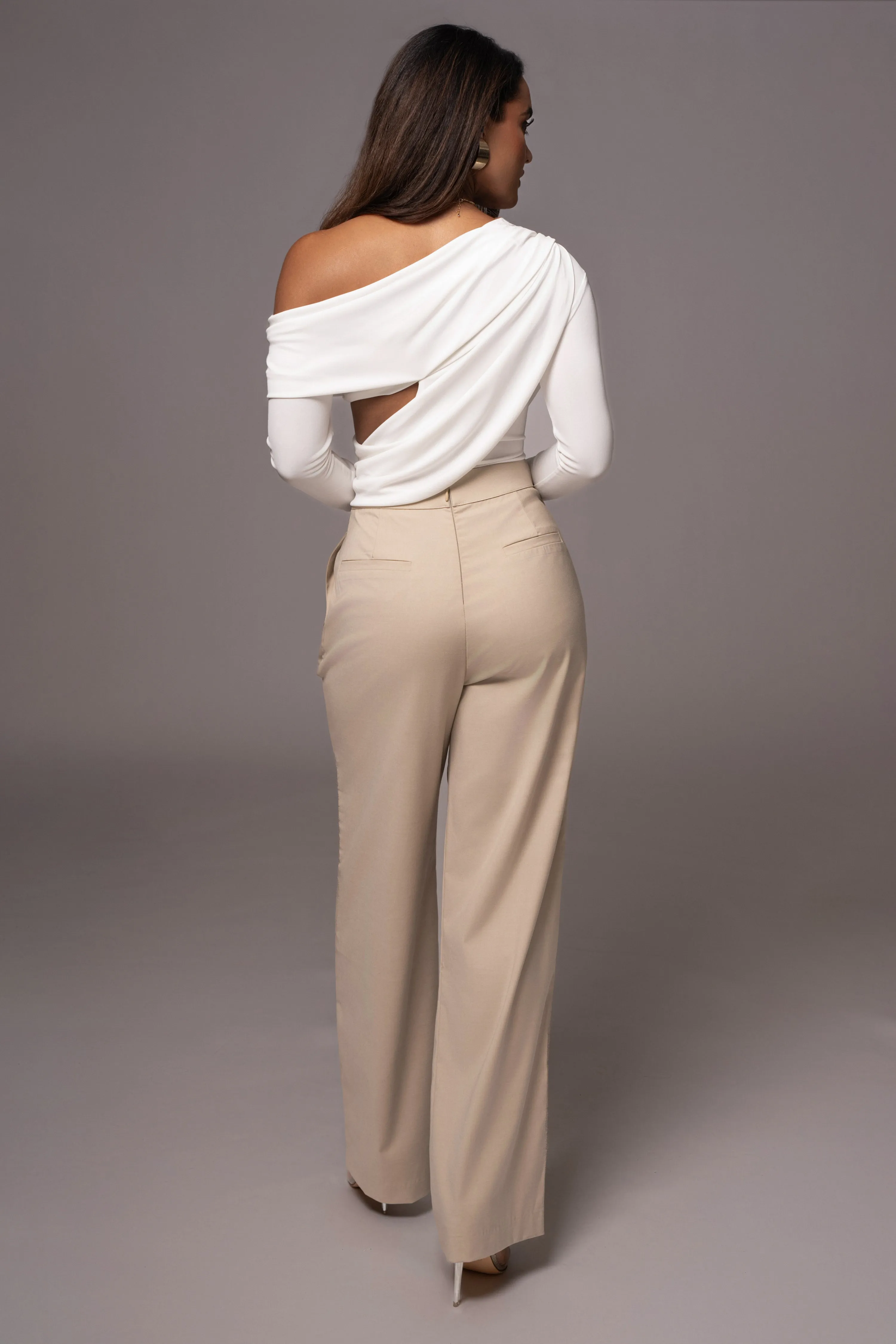 Beige Asymmetrical Draped Trousers