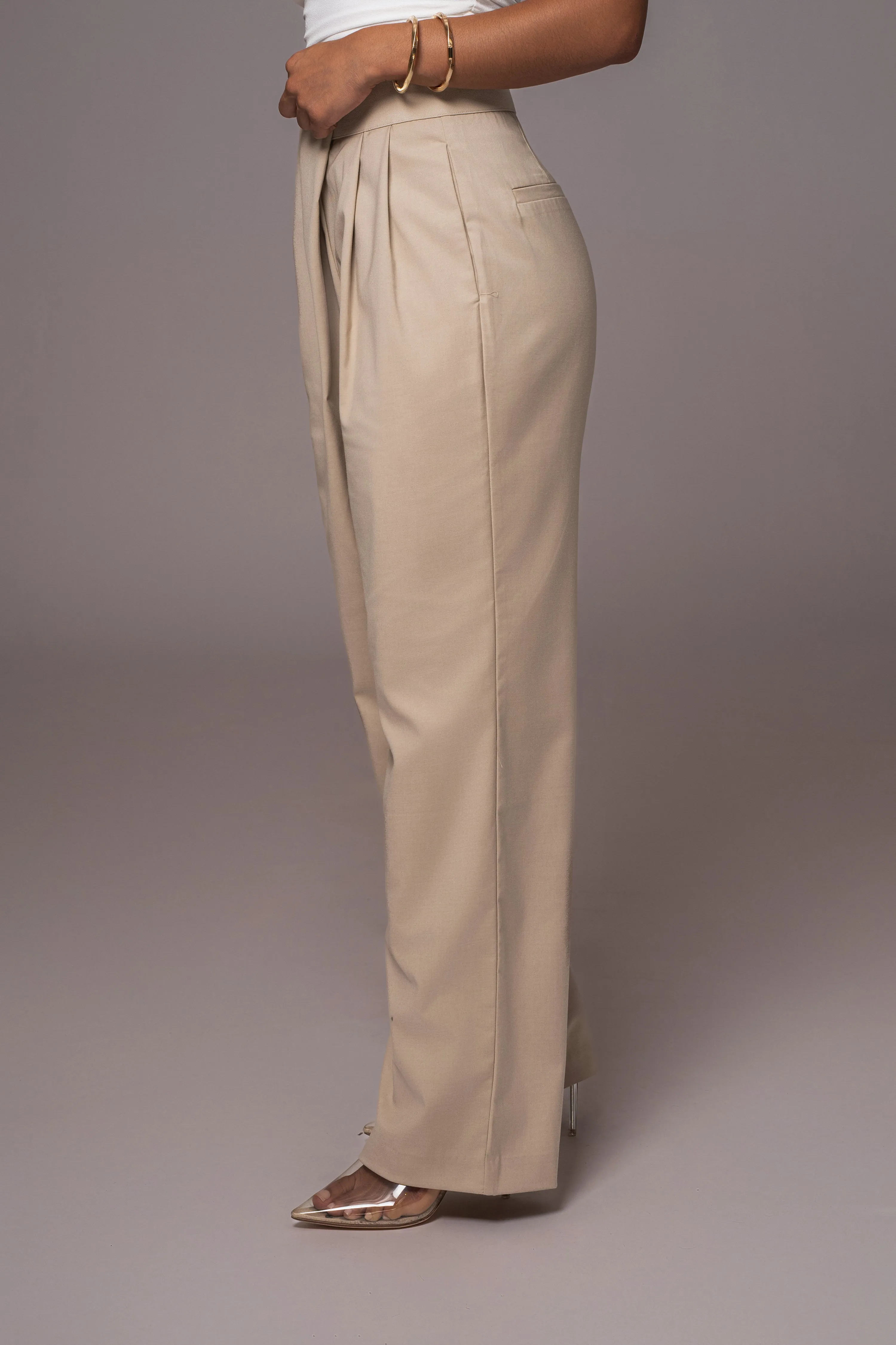 Beige Asymmetrical Draped Trousers