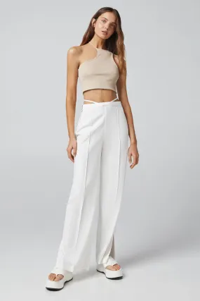 Beige Asymmetrical Halter One Shoulder Crop Top