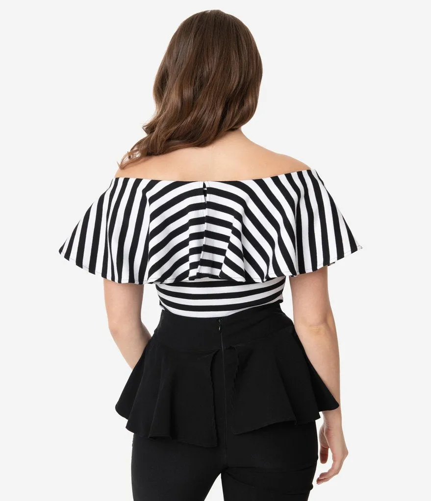 Black & White Off Shoulder Ruffle Frenchie Top