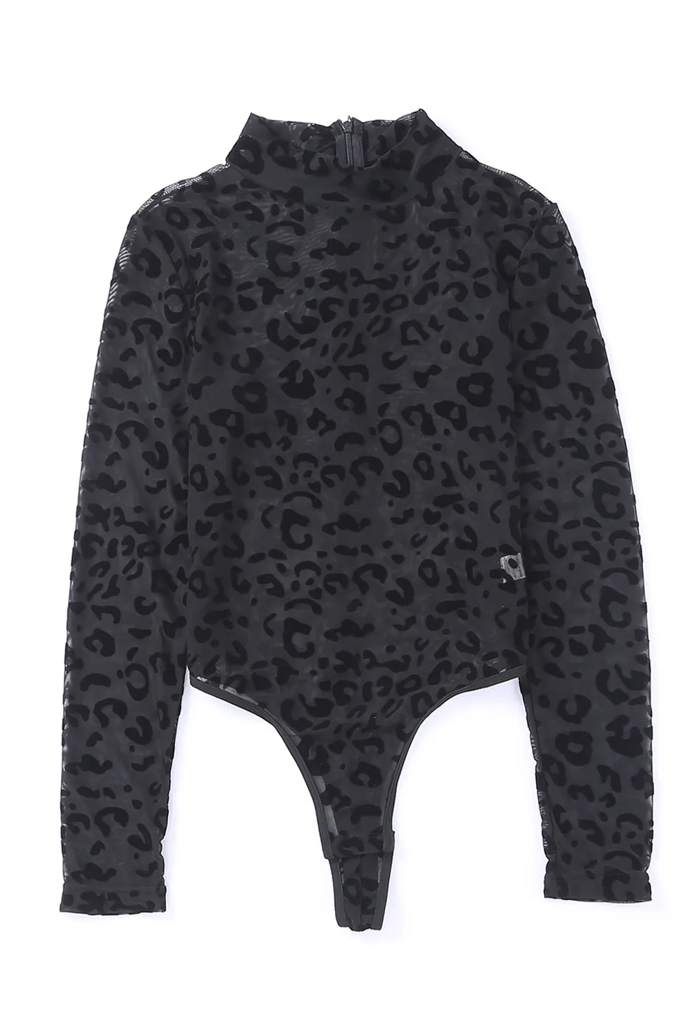 Black Animal Print Mock Neck Bodysuit Top