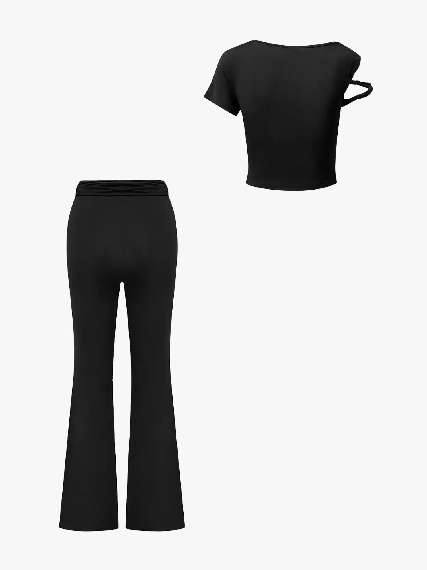 Black Crop Top And Flare Pants Set