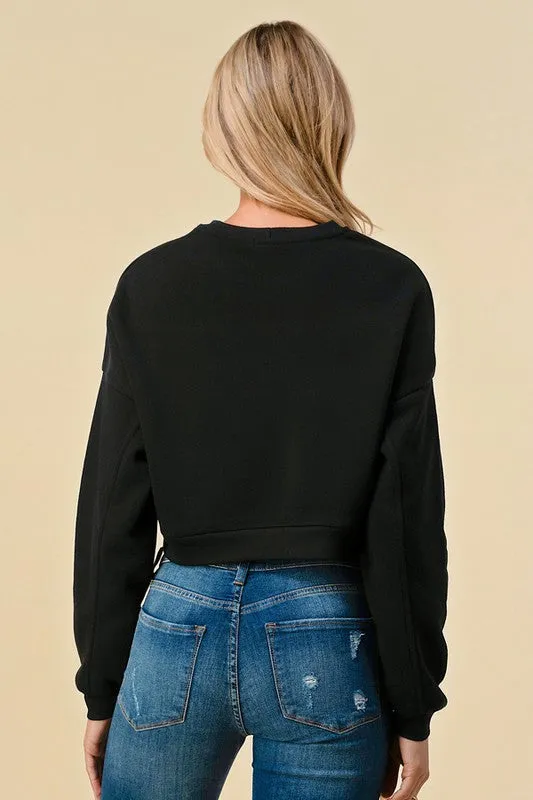 Black Cropped Fleece Sweatshirt