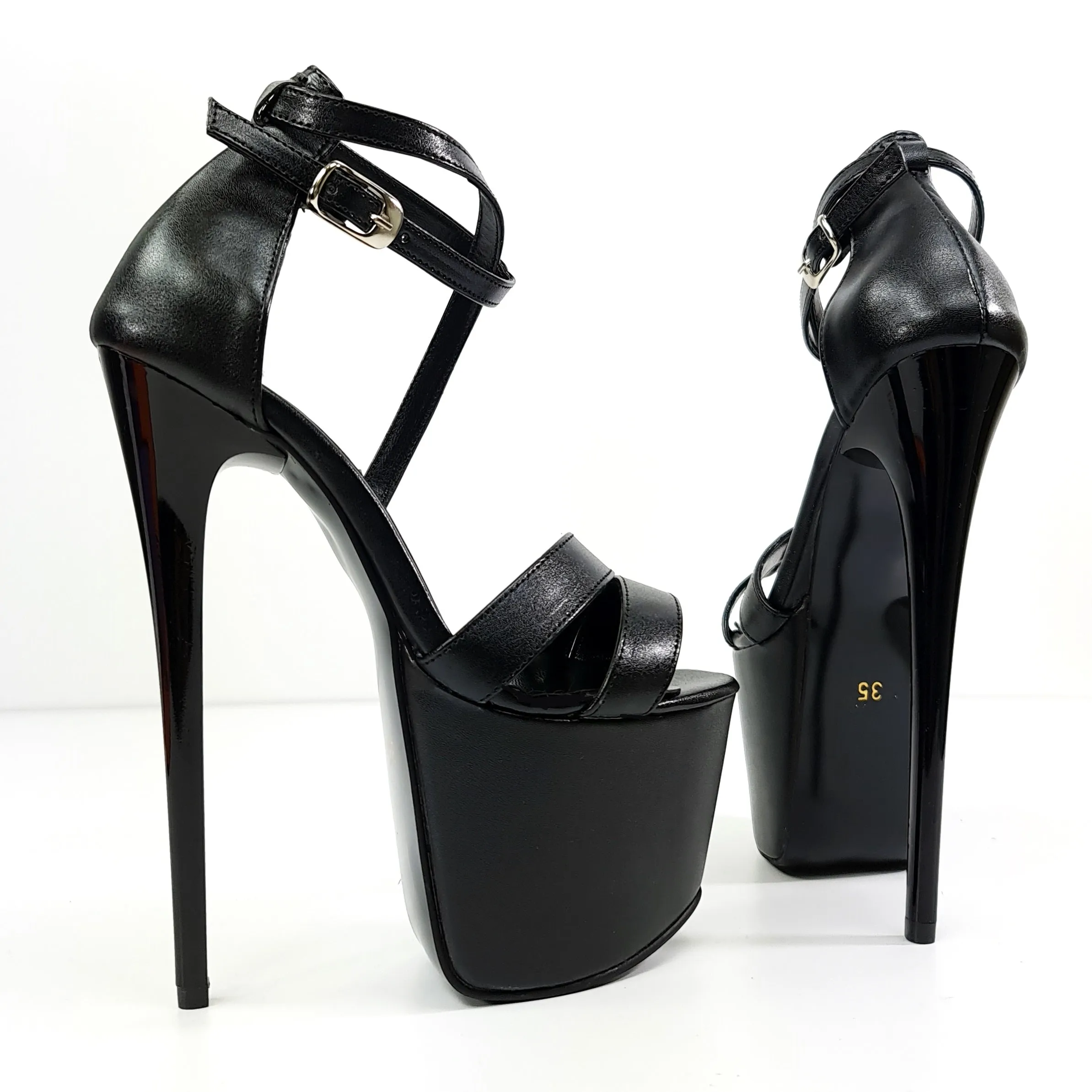 Black Double Strap High Heel Sandals