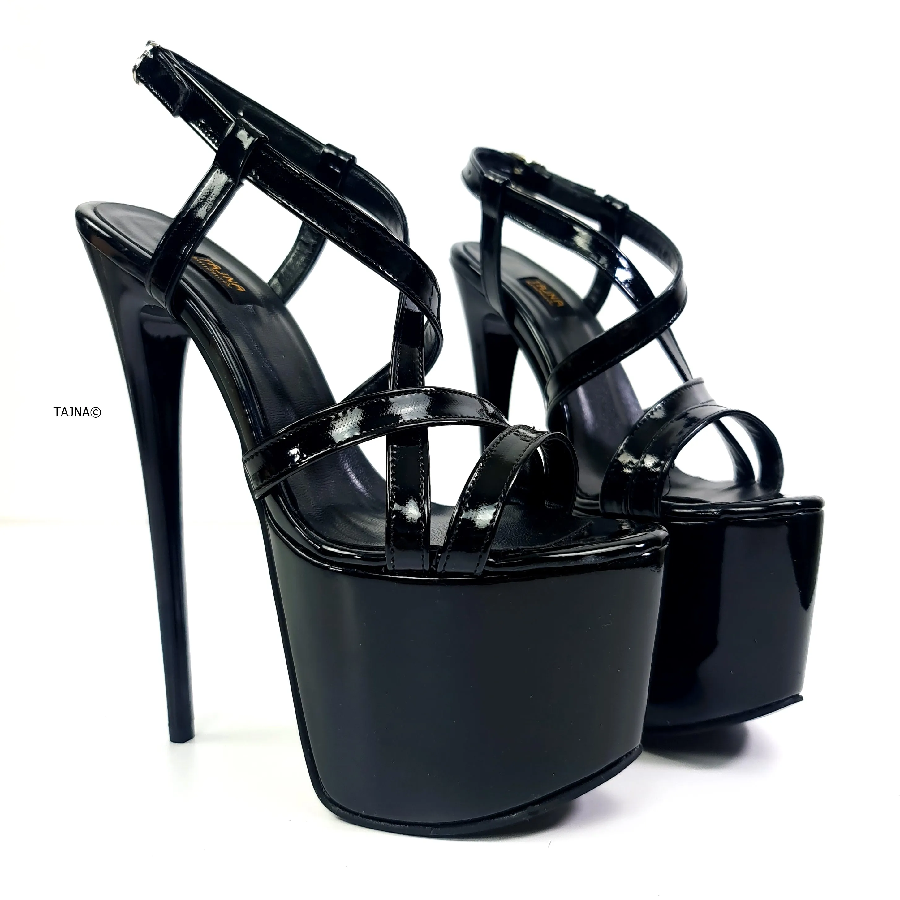 Black Gloss Pencil High Heel Sandals