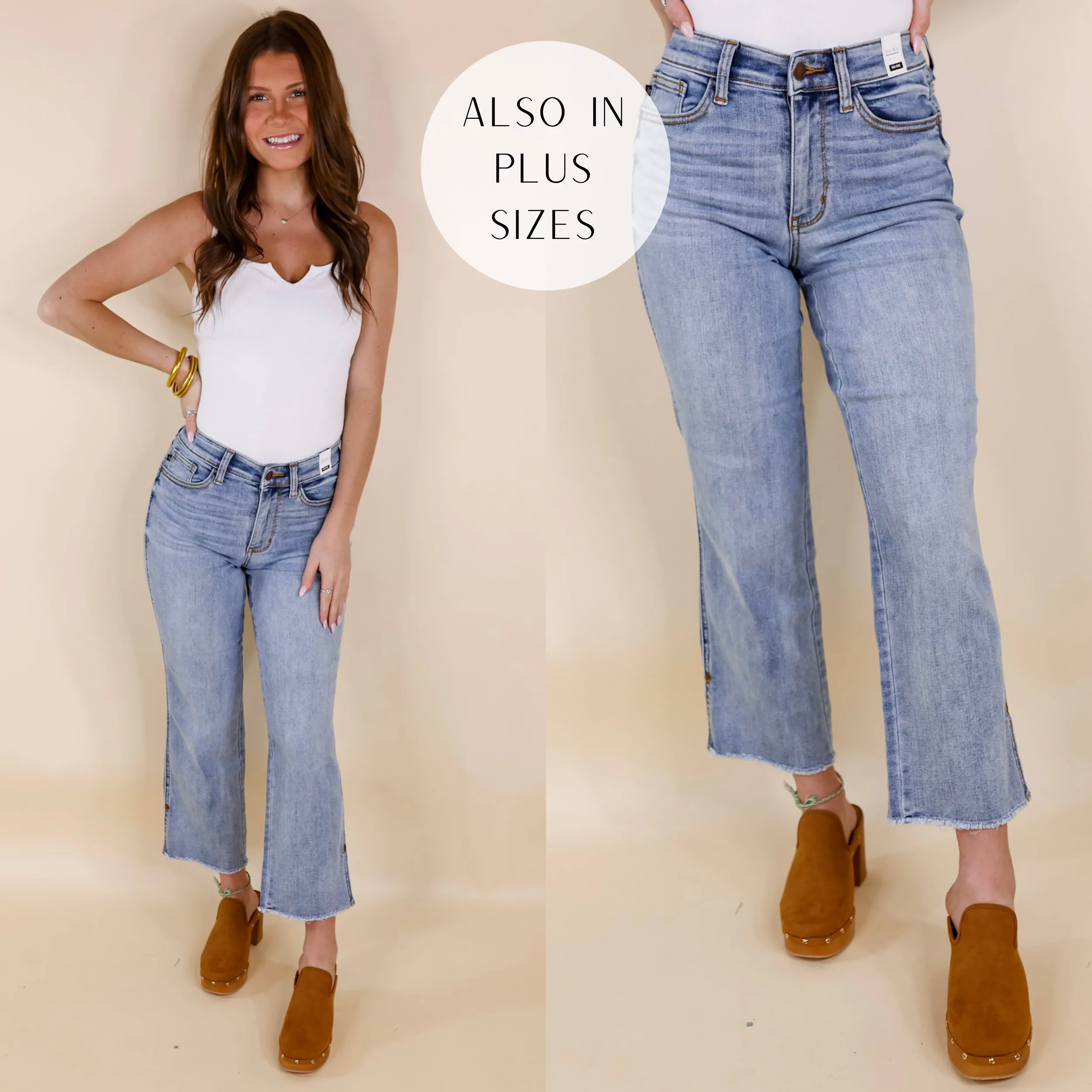 *BLEMISHED* Last Chance Size 0 & 22W | Judy Blue | Epic Count Down Side Slit Cropped Straight Leg Jeans in Light Wash