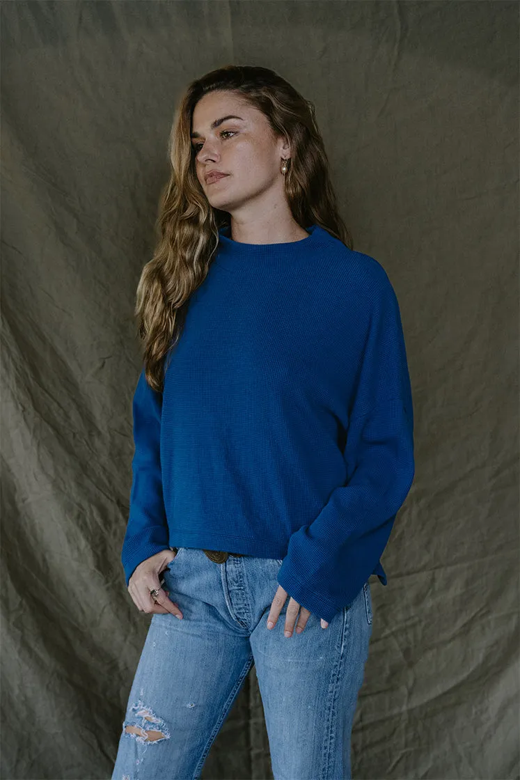 Boxy Long Sleeve - Blue Waffle