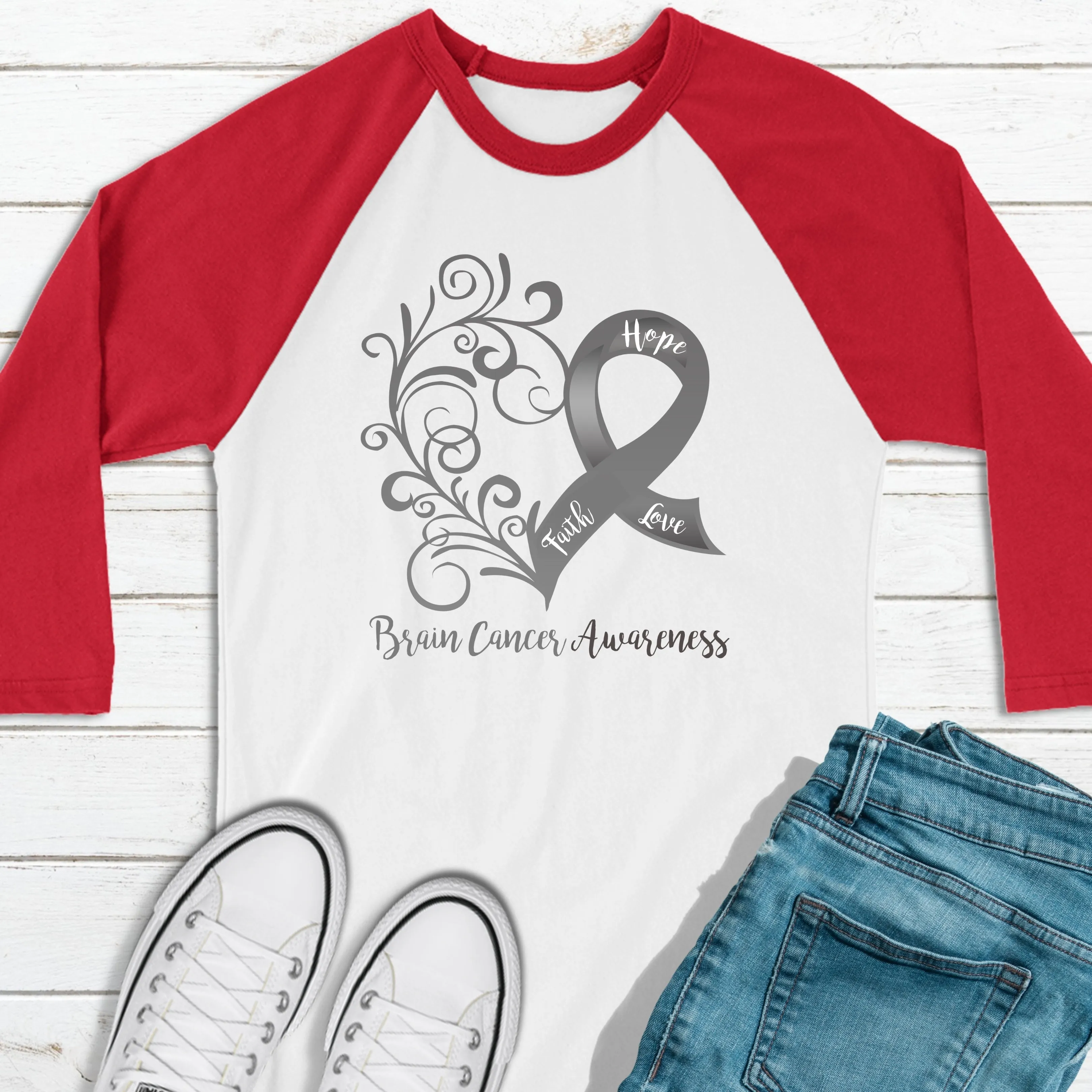 Brain Cancer Awareness 3/4 Sleeve Raglan/Baseball Tee