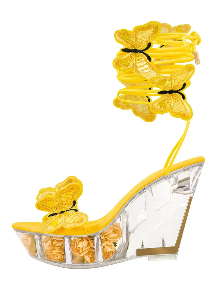 Butterfly Clear Wedge Heel Strap Sandals