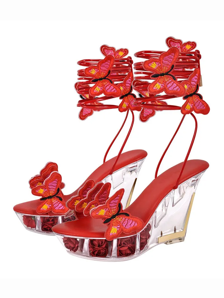 Butterfly Clear Wedge Heel Strap Sandals