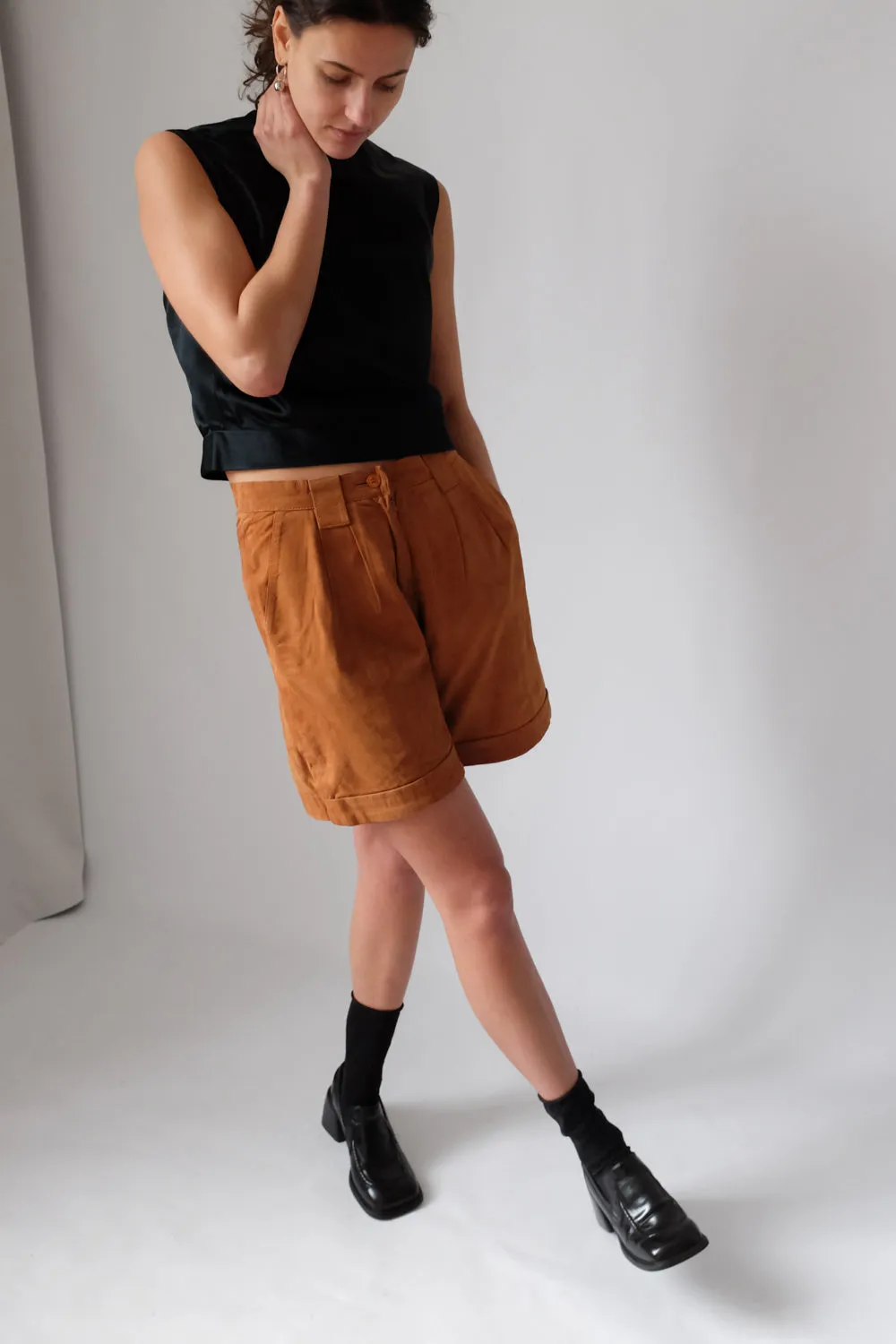 CAMEL VINTAGE SUEDE LEATHER SHORTS