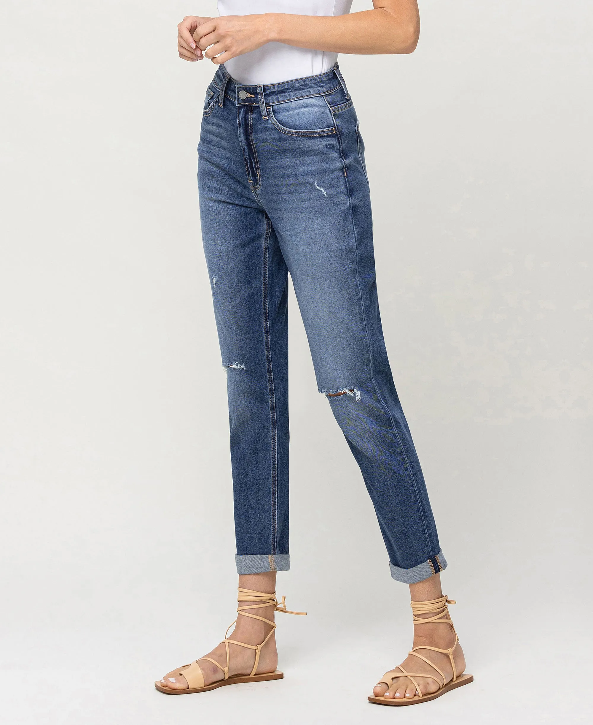 Candy Lights - Super High Rise Double Cuffed Mom Jeans