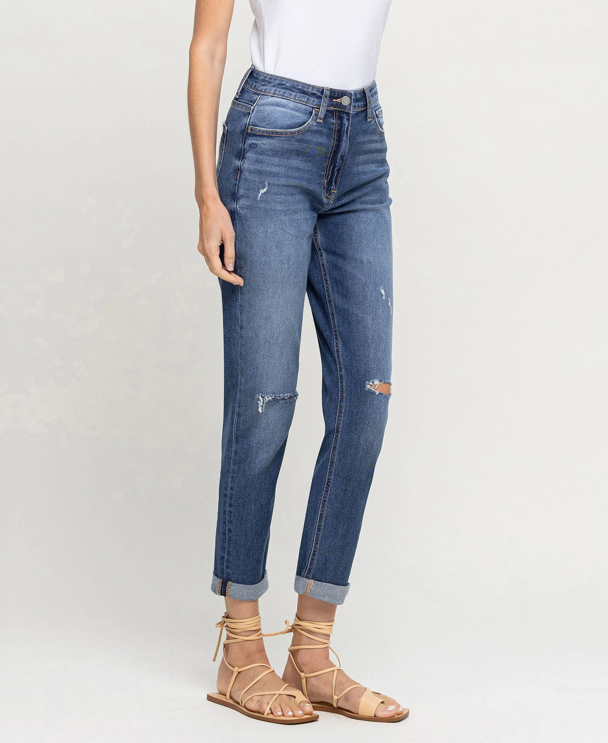 Candy Lights - Super High Rise Double Cuffed Mom Jeans