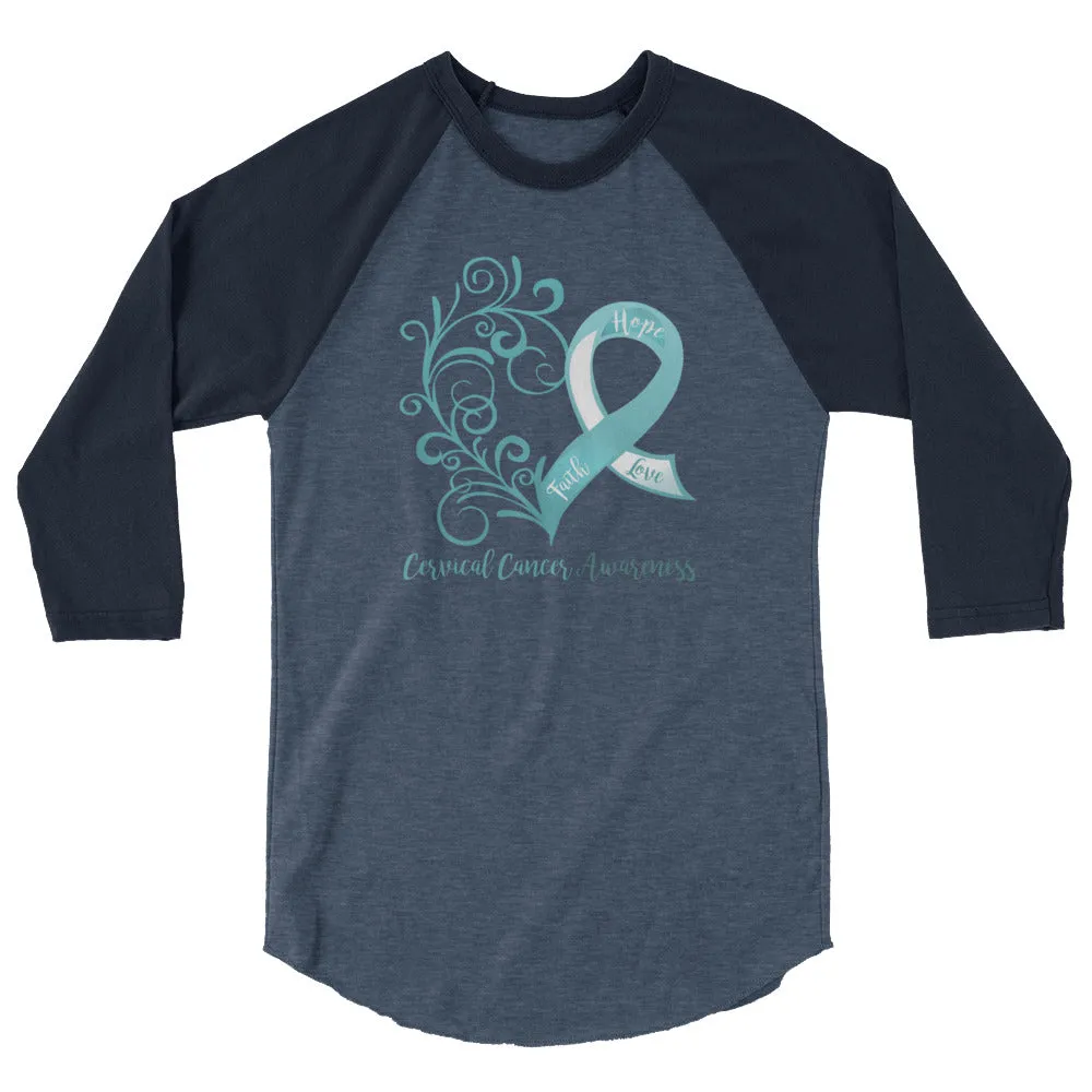 Cervical Cancer Awareness Heart 3/4 Sleeve Raglan Shirt