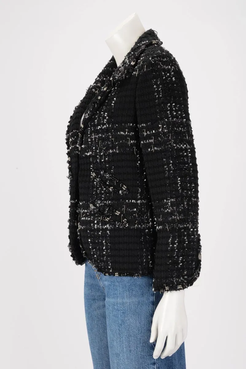 Chanel Black Tweed Embellished Jacket FR 42