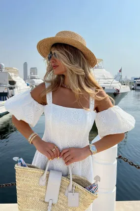 CHARLI Off Shoulder Broderie Dress in White