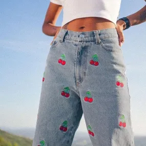 Cherry Embroidered Jeans 🍒✨