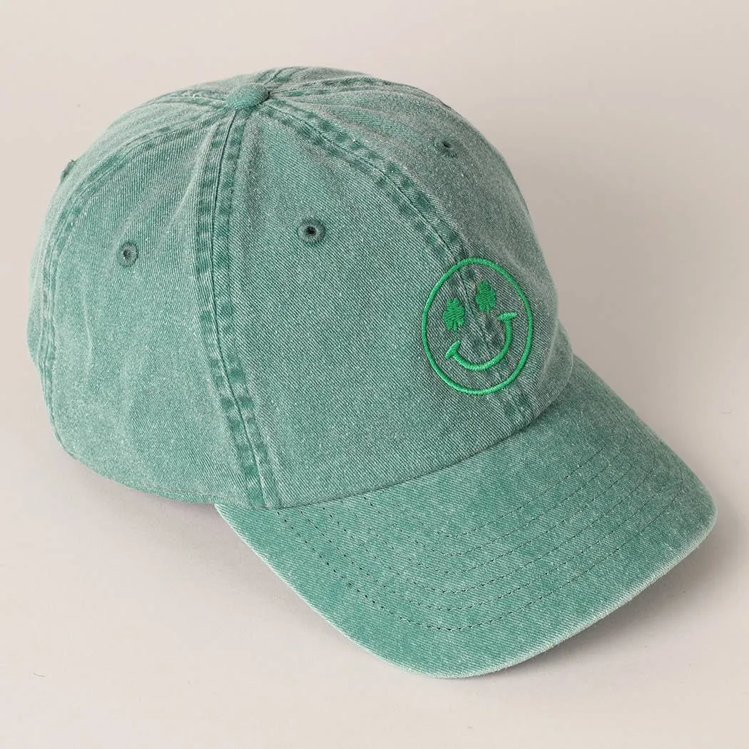 Clover Happy Face Embroidered Baseball Cap