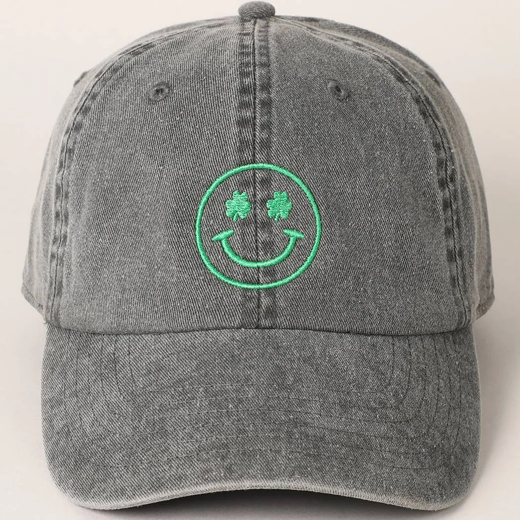 Clover Happy Face Embroidered Baseball Cap