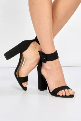 Como Anklestrap Block Heel Sandal in Black Suede