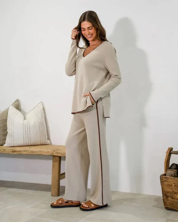 Contrast Knit Pant Beige