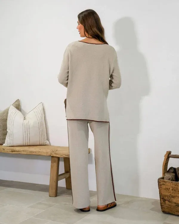 Contrast Knit Pant Beige