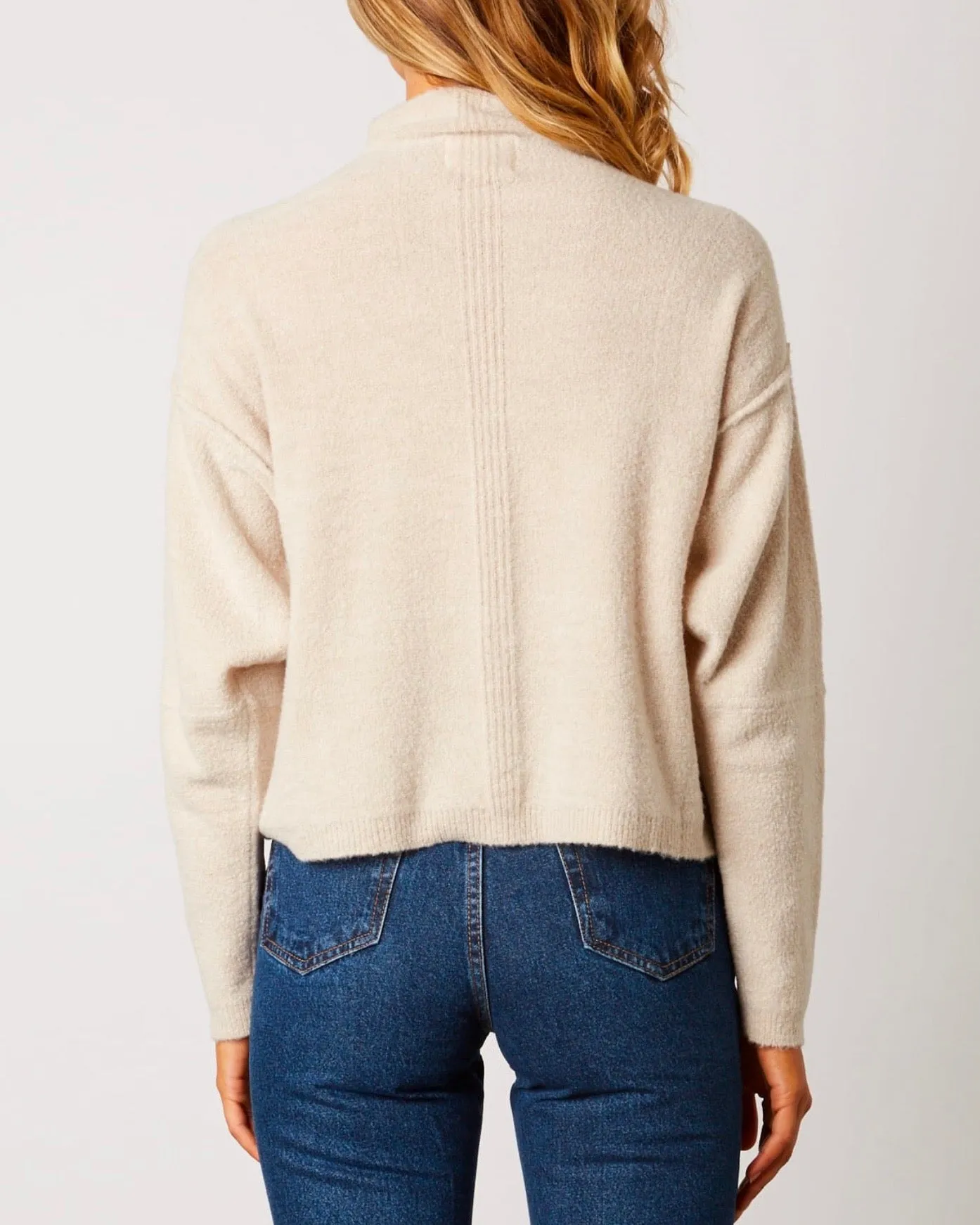 Cotton Candy LA - Mock Neck Ribbed Trim Dropped Shoulders Sweater in Oatmeal