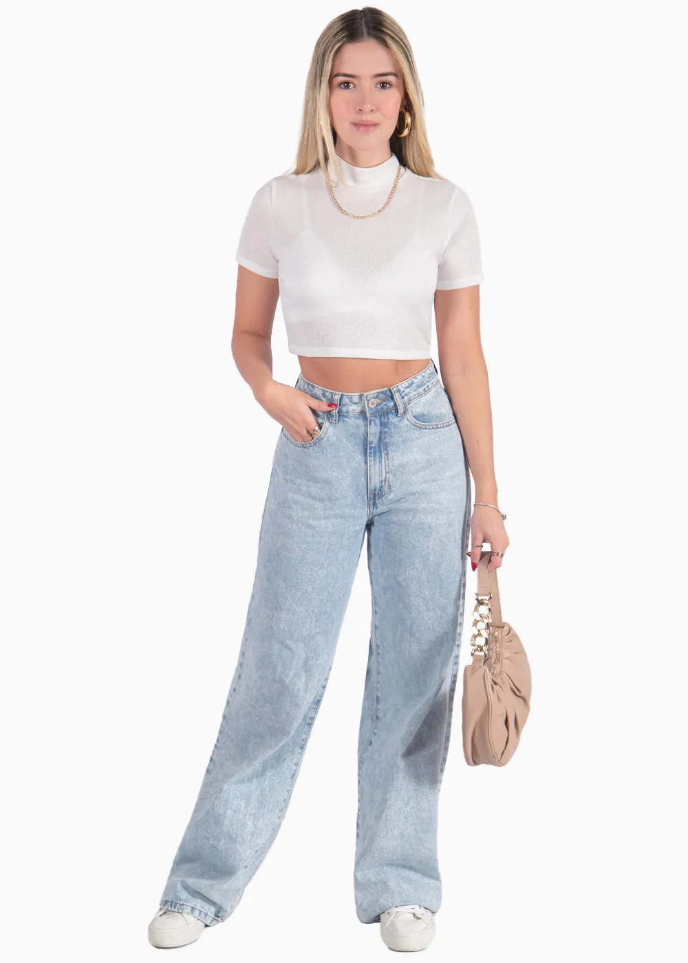 Crop top manga corta con cuello alto - GIANELLA