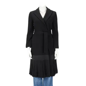 Dior Black Crepe Pleated Hem Coat FR 36