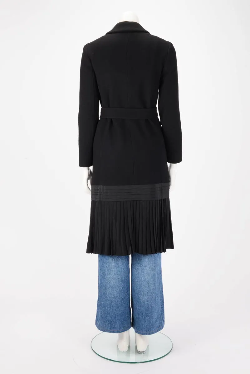 Dior Black Crepe Pleated Hem Coat FR 36