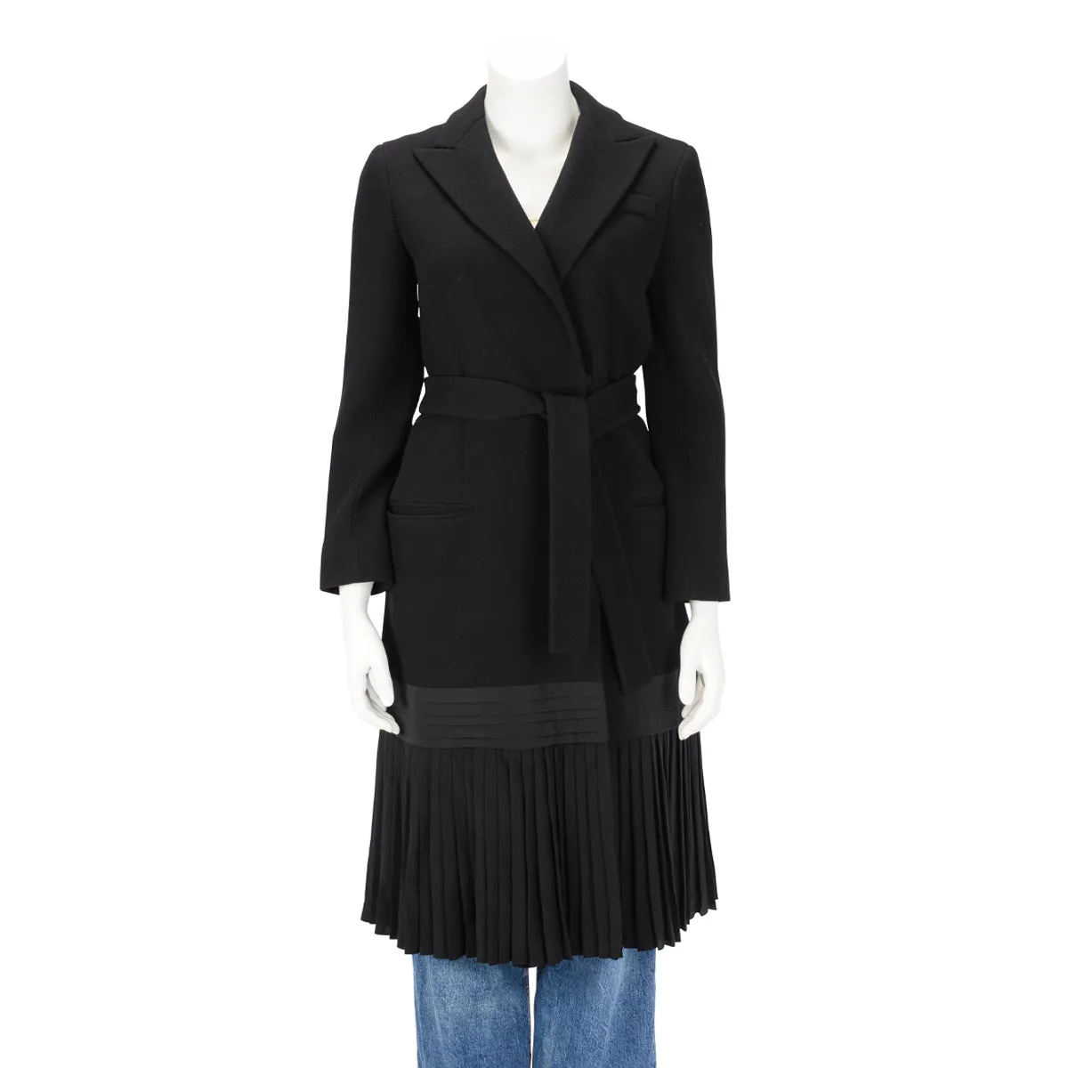 Dior Black Crepe Pleated Hem Coat FR 36