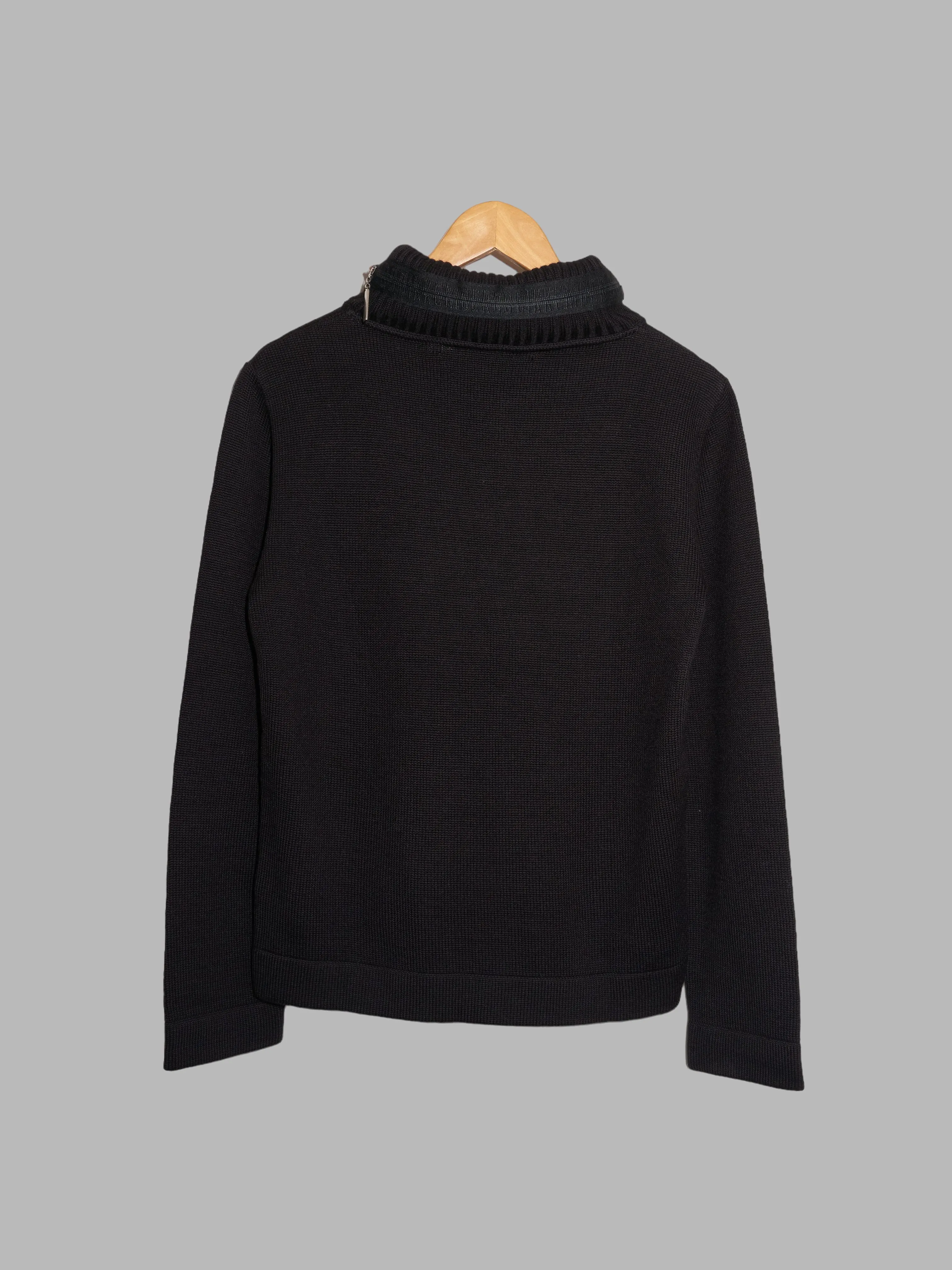 Dirk Bikkembergs 1990s 2000s black wool mock neck jumper with packable hood - S