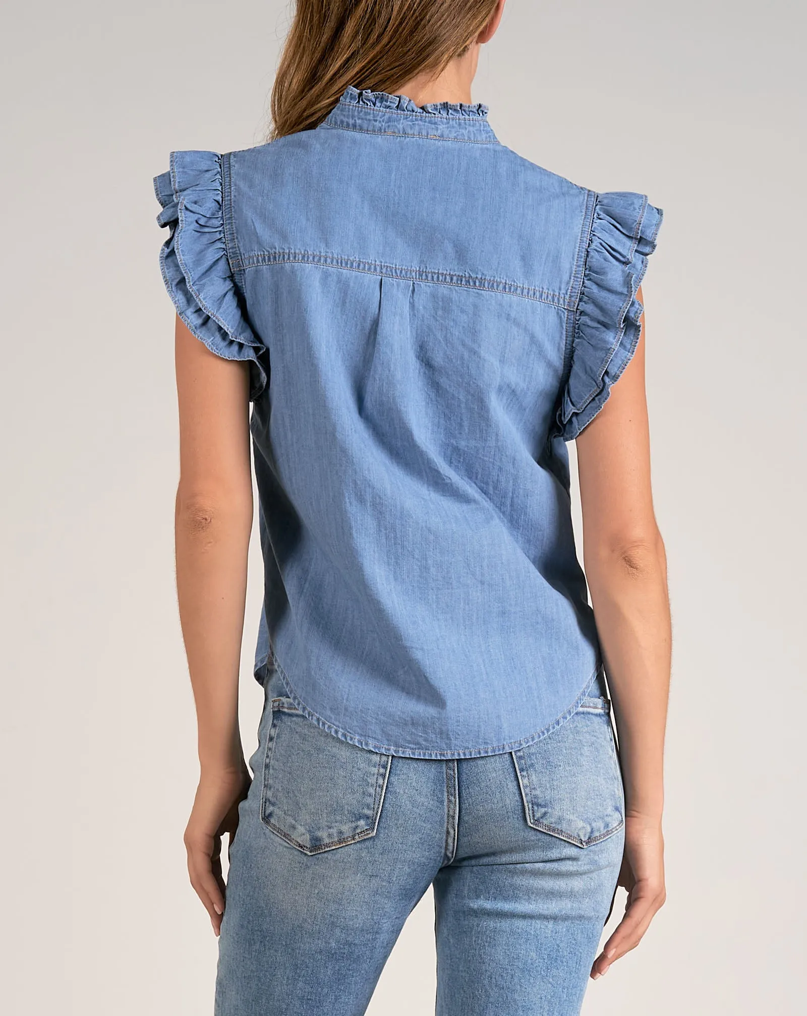 Elan Ruffle Sleeve Denim Top