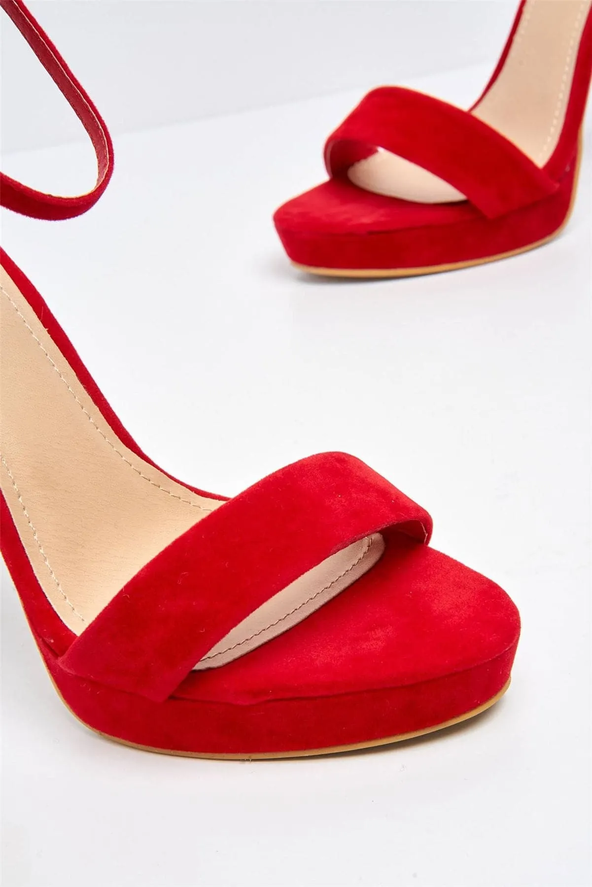 Ella Barely There Platform Sandal in Red Suede