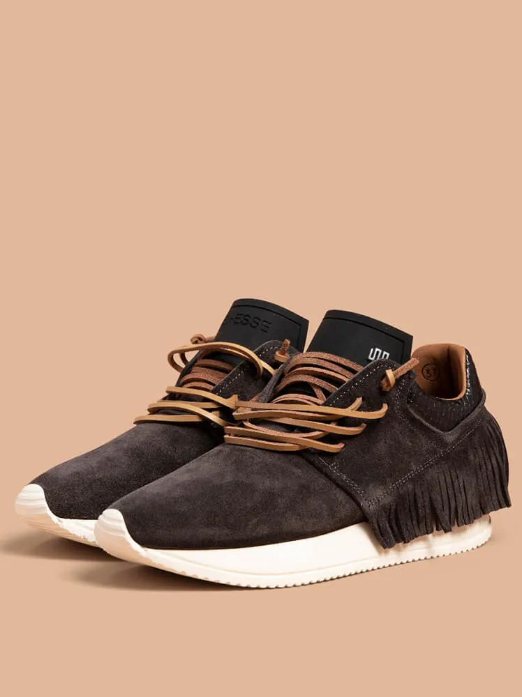 Esseutesse Suede Fringe Sneaker - Charcoal