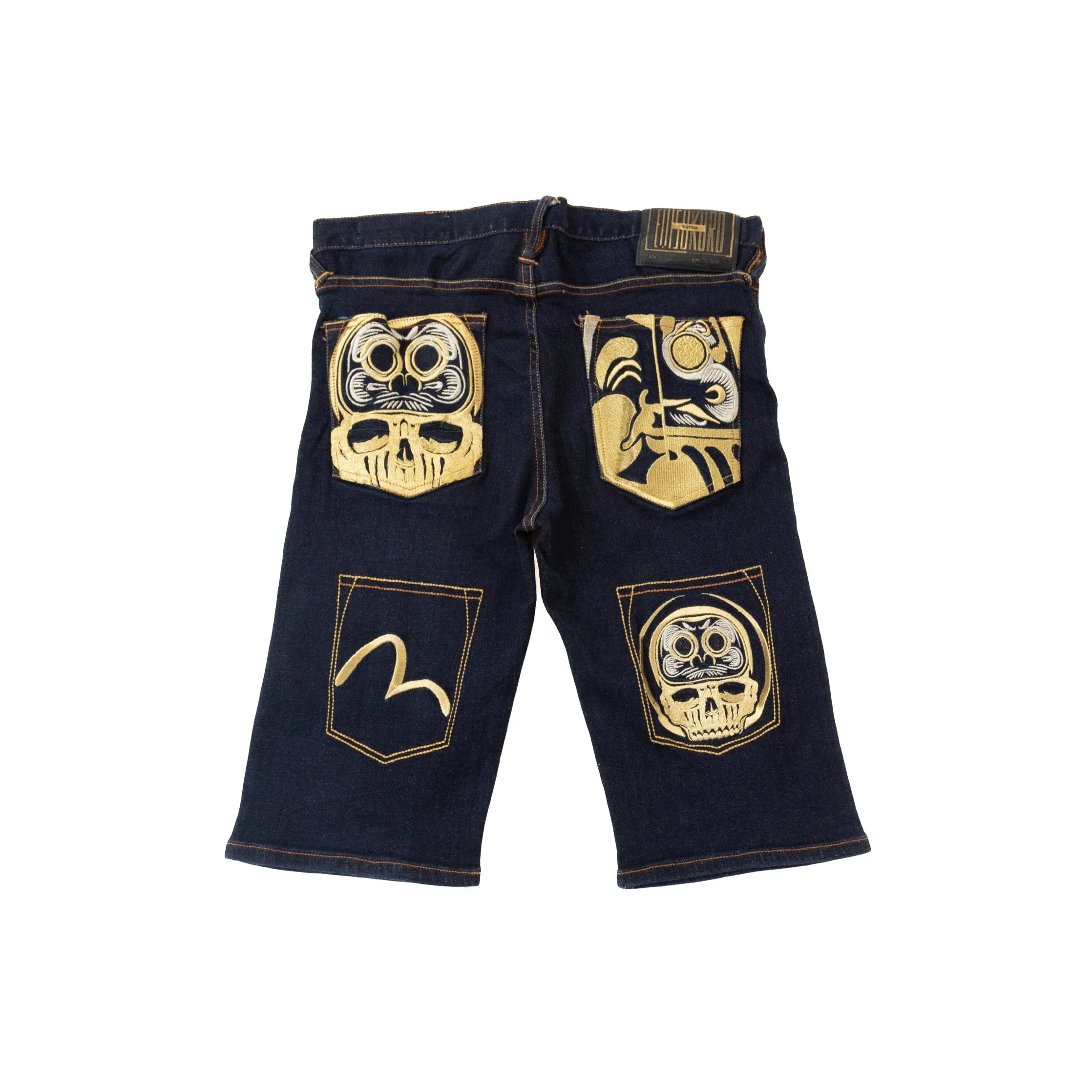 Evisu Dark Denim Golden Multi Pocket Shorts