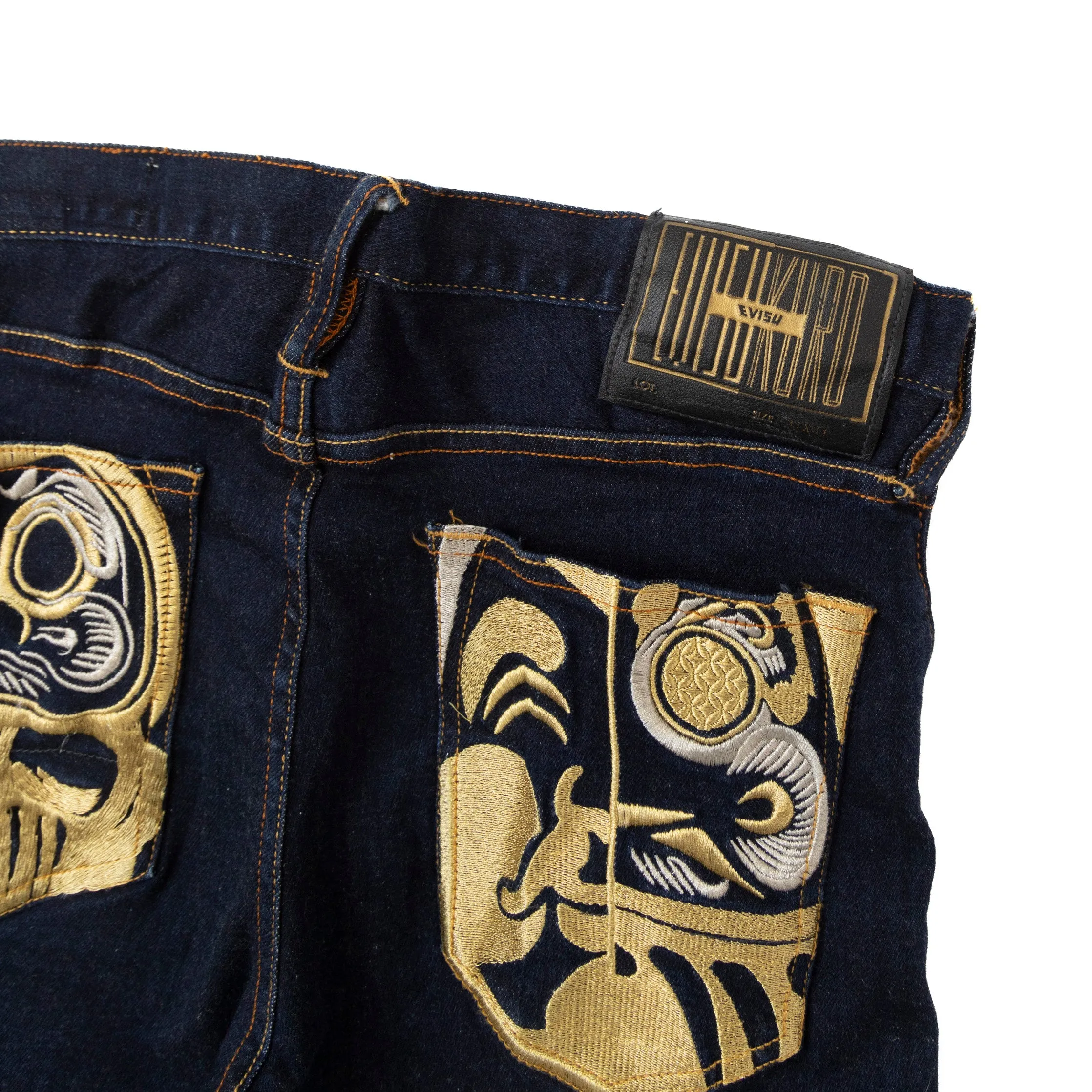 Evisu Dark Denim Golden Multi Pocket Shorts