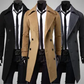 Fashion Men Autumn Jacket Long Trench Coat Warm Thicken Woolen