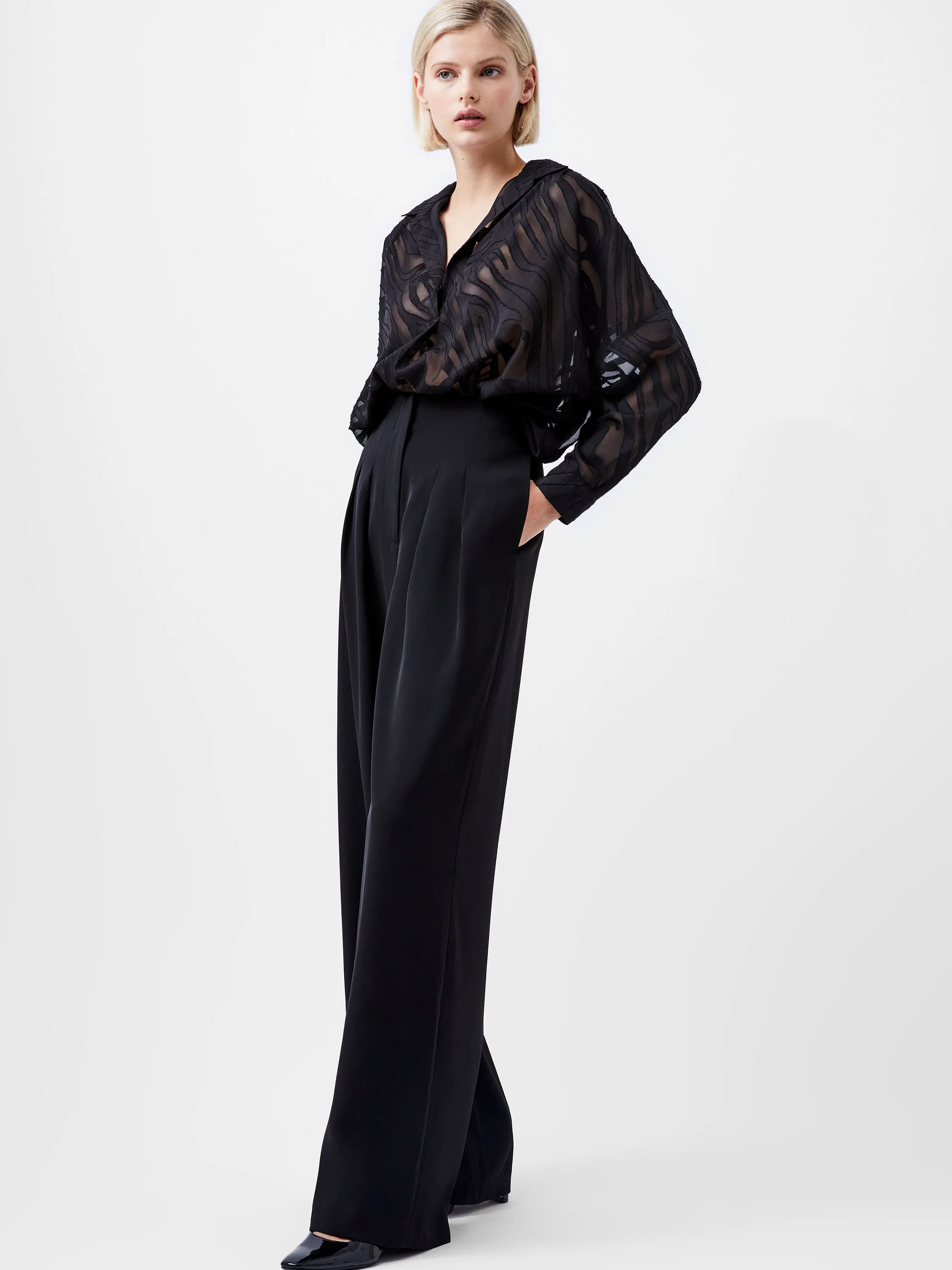 French Connection Harrie Suiting Wide Leg Trousers-Blackout-74XAJ