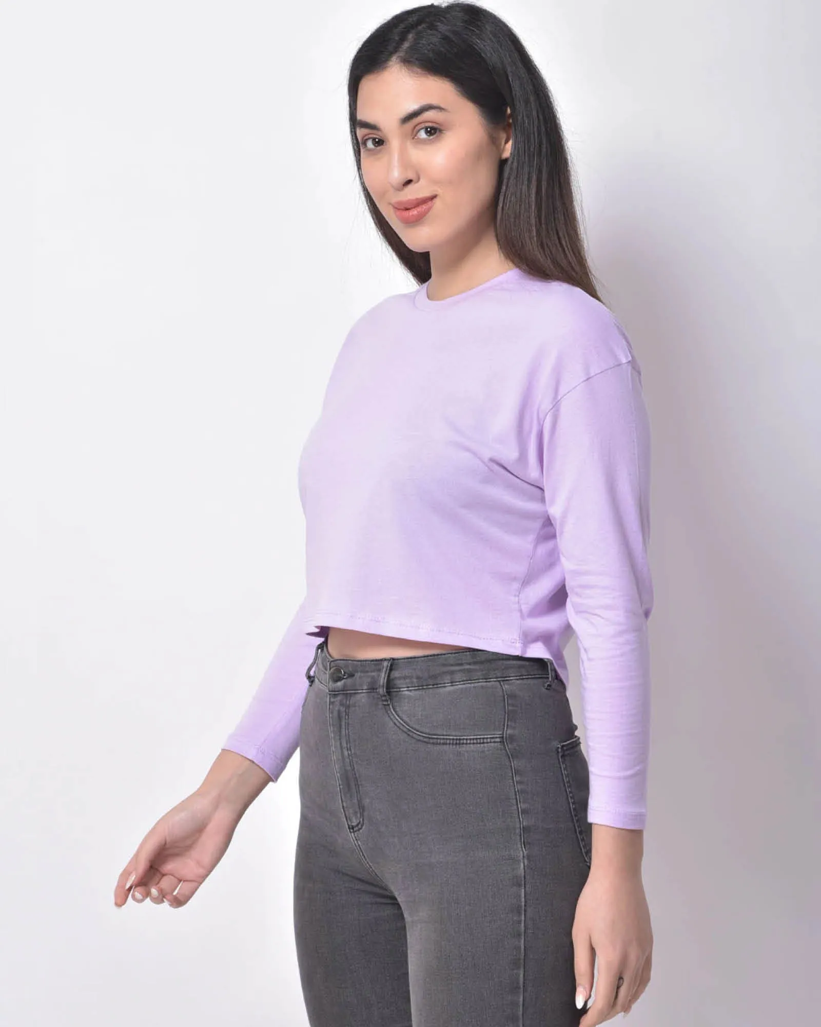 Full Sleeves Crop Top: Lavender